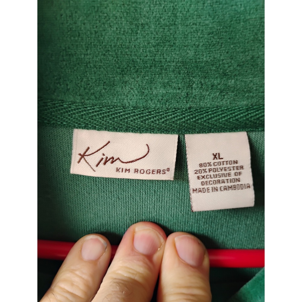 Kim Rogers Green Velour Zip Up Jacket Funnel Neck XL Sweatshirt - Picture 2 of 3